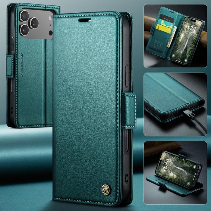 Caseme - CASEME 023 iPhone 17 Pro Max Fodral RFID Blocker Läder Grön