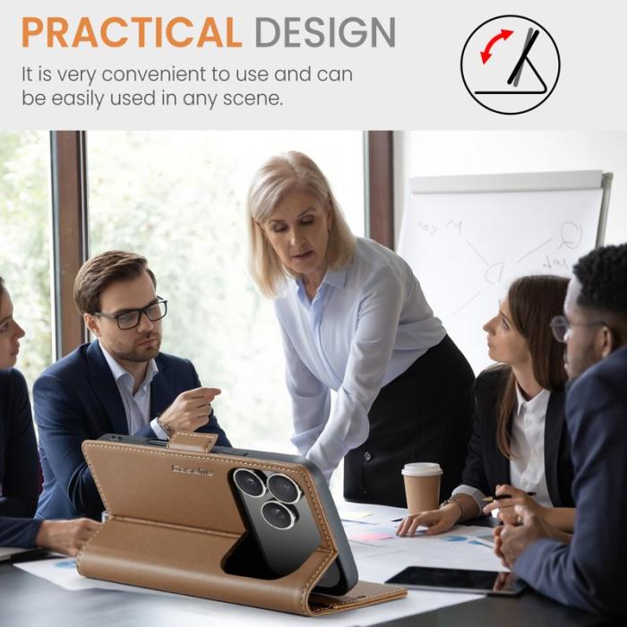 Caseme - CASEME 023 iPhone 17 Pro Skal RFID Blocker Läder Fodral Brun