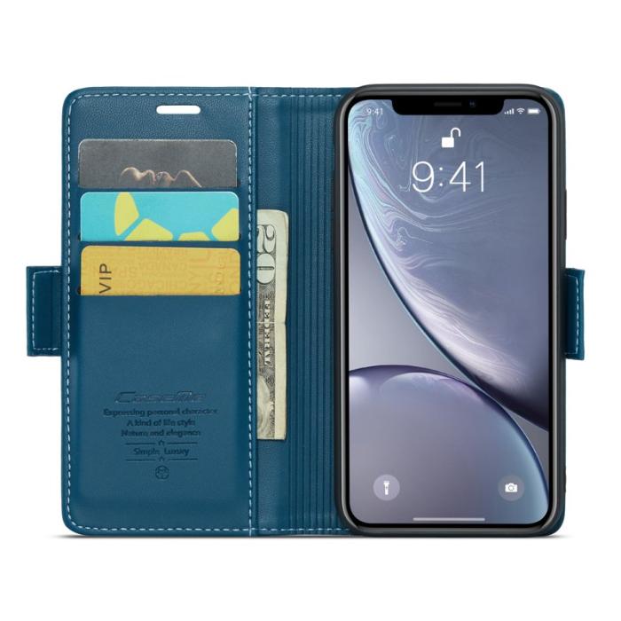 Caseme - CASEME 023 iPhone XR Läderfodral RFID Blockering Blå