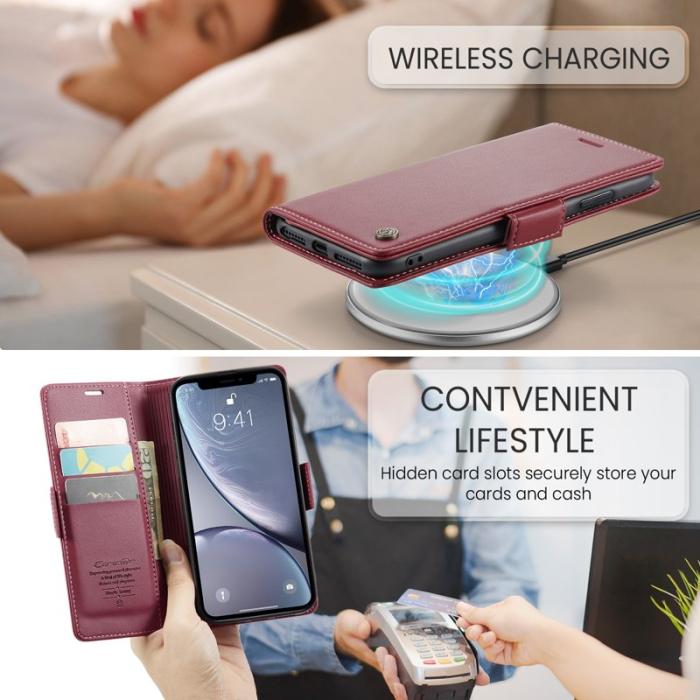 Caseme - CASEME 023 iPhone XR Läderfodral RFID Blockering Röd