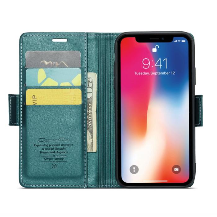 Caseme - CASEME 023 iPhone XS Max Läderfodral RFID 3 Kort Grön