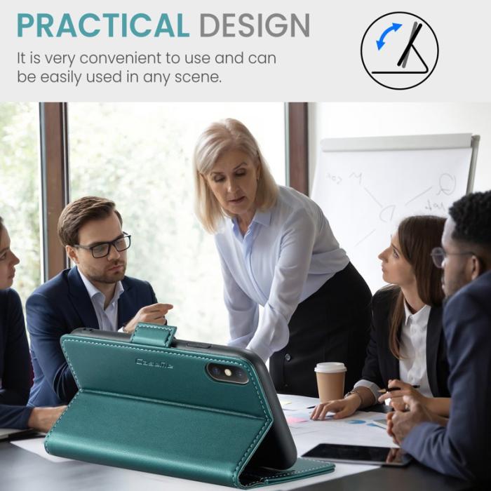 Caseme - CASEME 023 iPhone XS Max Läderfodral RFID 3 Kort Grön