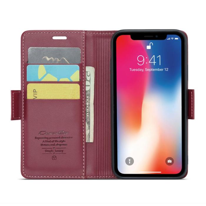 Caseme - CASEME 023 iPhone XS Max Läderfodral RFID 3 Kort Röd
