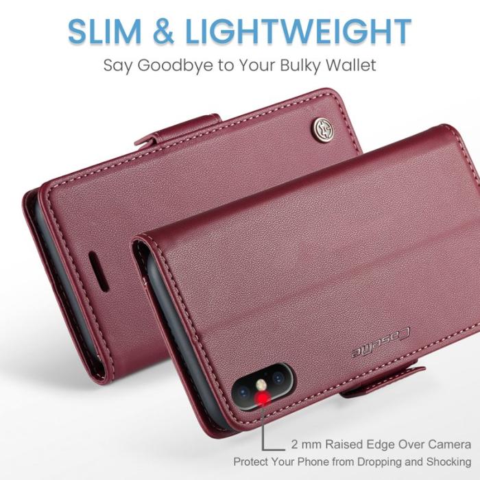 Caseme - CASEME 023 iPhone XS Max Läderfodral RFID 3 Kort Röd