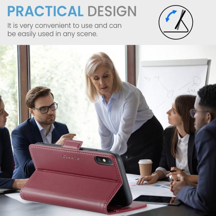 Caseme - CASEME 023 iPhone XS Max Läderfodral RFID 3 Kort Röd