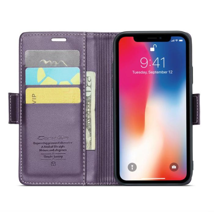 Caseme - CASEME 023 iPhone XS Max Läderfodral RFID 3 Kort Slot Lila