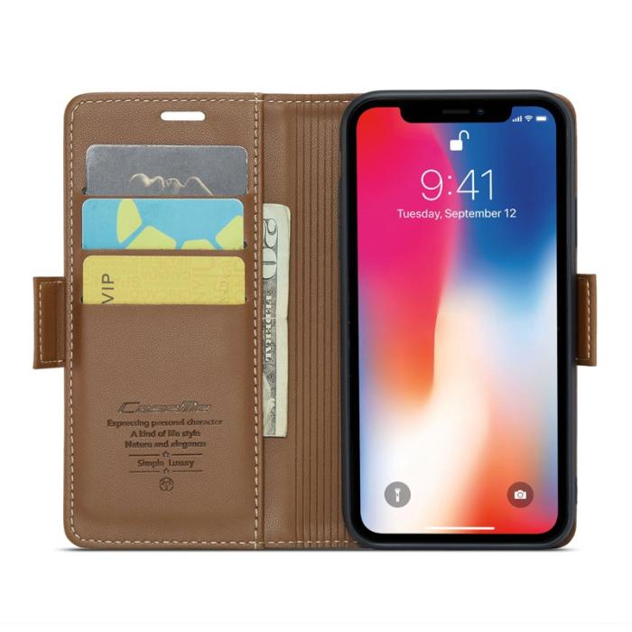 Caseme - CASEME 023 iPhone XS Max Läderfodral RFID 3 Kortfack Brun