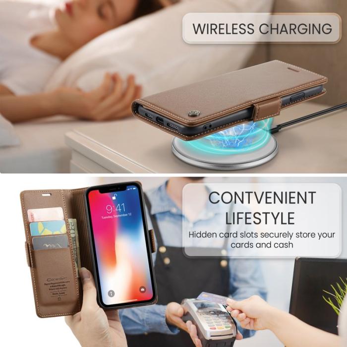 Caseme - CASEME 023 iPhone XS Max Läderfodral RFID 3 Kortfack Brun