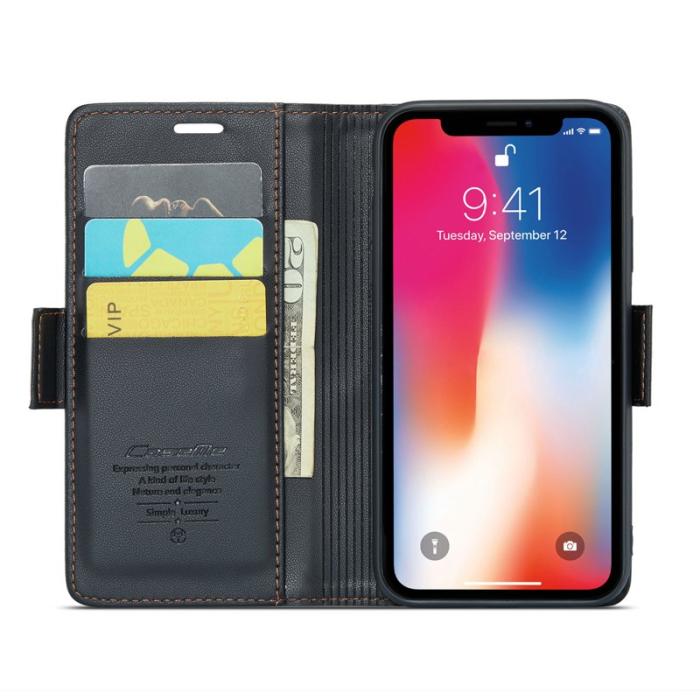 Caseme - CASEME 023 iPhone XS Max Läderfodral RFID Blocker Svart