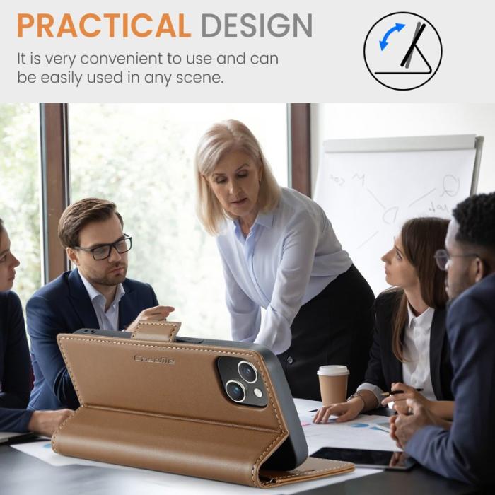 Caseme - CASEME 023 Läderfodral för iPhone 14 Plus - RFID, Brun