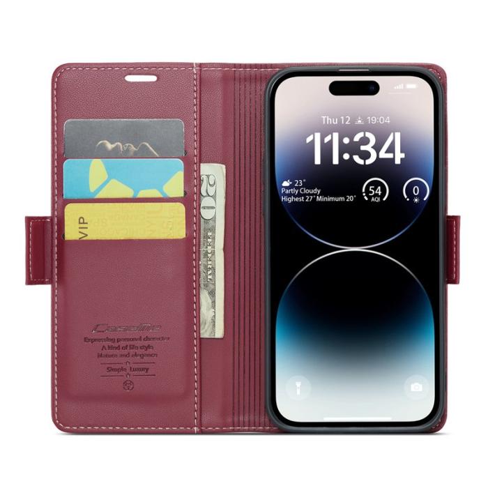 Caseme - CASEME 023 Läderfodral för iPhone 14 Pro RFID Blockering Röd