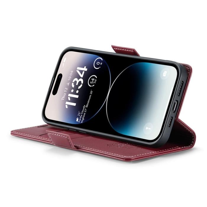 Caseme - CASEME 023 Läderfodral för iPhone 14 Pro RFID Blockering Röd