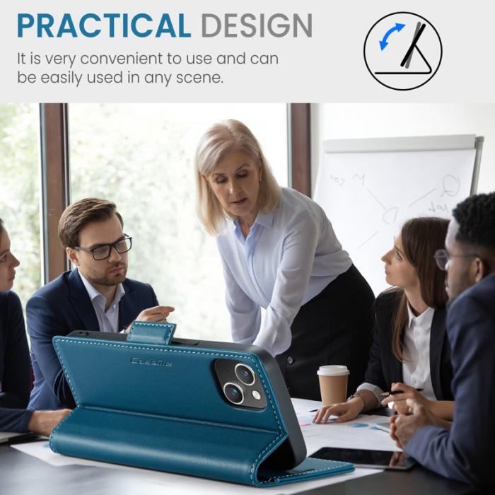 Caseme - CASEME 023 Läderfodral för iPhone 14 RFID Skydd Blå