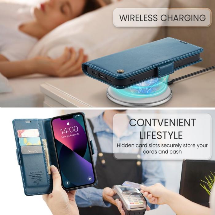 Caseme - CASEME 023 Läderfodral för iPhone 14 RFID Skydd Blå