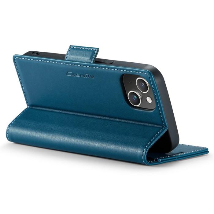 Caseme - CASEME 023 Läderfodral för iPhone 15 Plus - Blå, RFID-blockerande