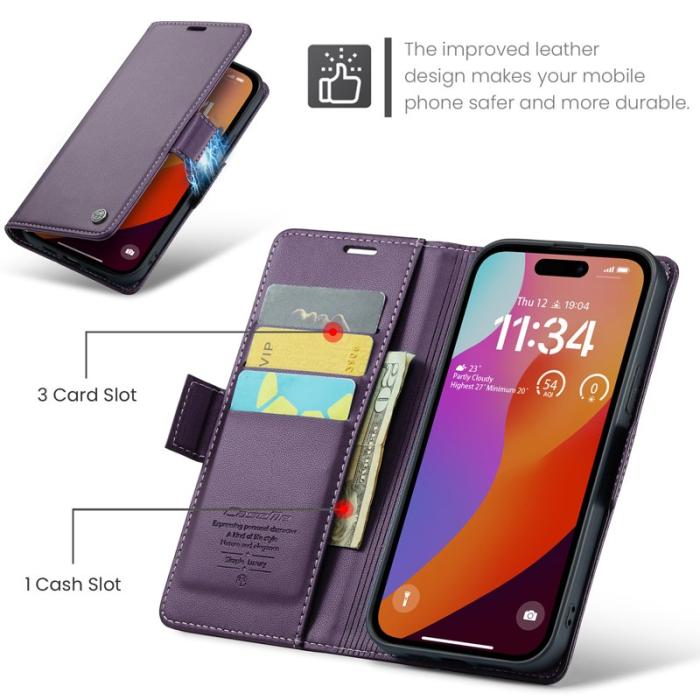 Caseme - CASEME 023 Läderfodral för iPhone 16 Pro Max - Lila