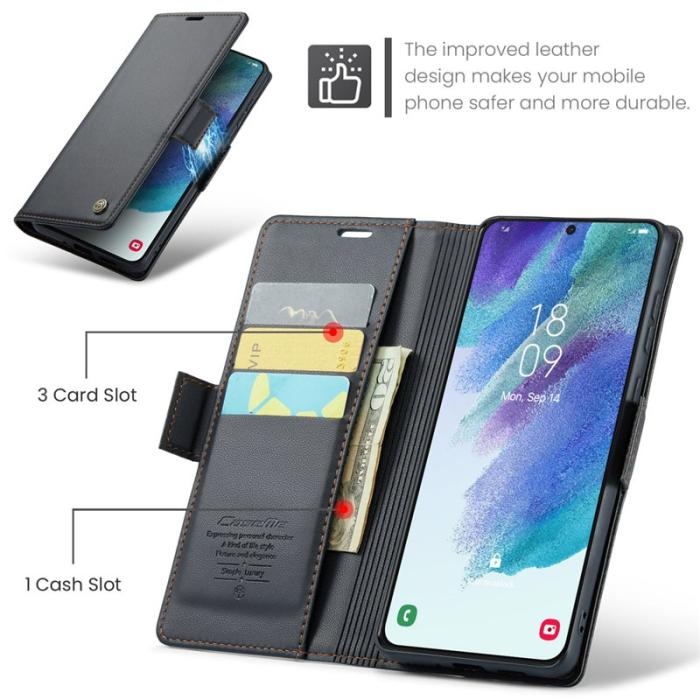 Caseme - CASEME 023 Läderfodral för Samsung Galaxy S21 FE 5G - Svart