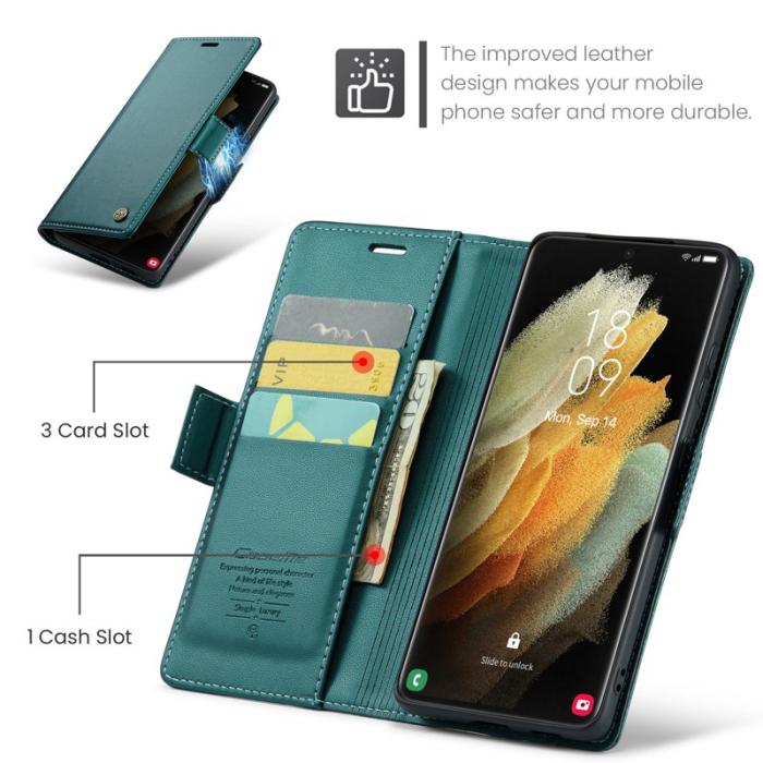 Caseme - CASEME 023 Läderfodral för Samsung Galaxy S21 Ultra 5G - Grön