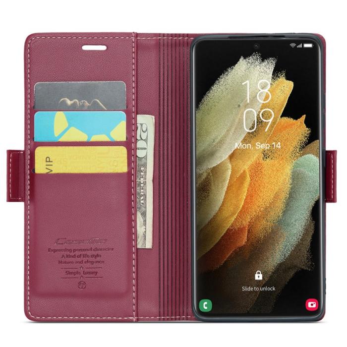 Caseme - CASEME 023 Läderfodral för Samsung Galaxy S21 Ultra 5G - Röd