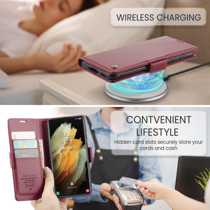 Caseme - CASEME 023 Läderfodral för Samsung Galaxy S21 Ultra 5G - Röd