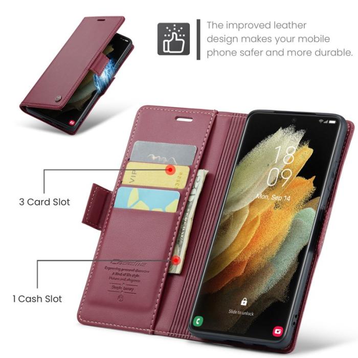 Caseme - CASEME 023 Läderfodral för Samsung Galaxy S21 Ultra 5G - Röd