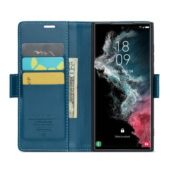 Caseme - CASEME 023 Läderfodral för Samsung Galaxy S22 Ultra 5G - Blå