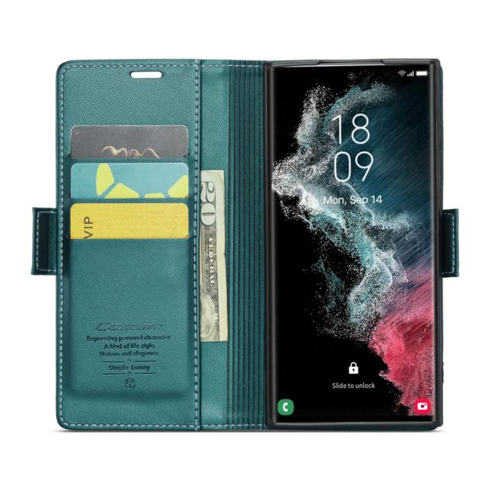 Caseme - CASEME 023 Läderfodral för Samsung Galaxy S22 Ultra 5G - Grön