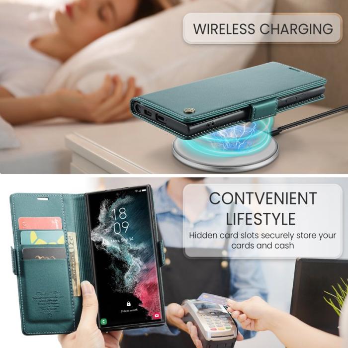 Caseme - CASEME 023 Läderfodral för Samsung Galaxy S22 Ultra 5G - Grön