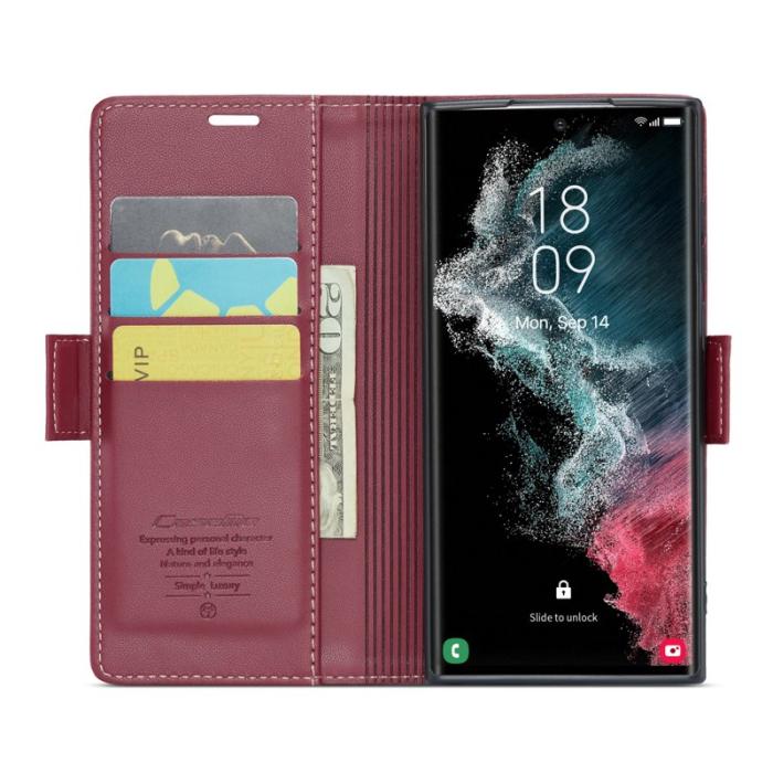 Caseme - CASEME 023 Läderfodral för Samsung Galaxy S22 Ultra 5G - Röd