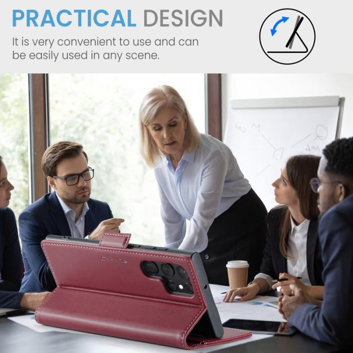 Caseme - CASEME 023 Läderfodral för Samsung Galaxy S22 Ultra 5G - Röd