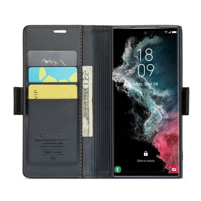 Caseme - CASEME 023 Läderfodral för Samsung Galaxy S22 Ultra 5G - Svart