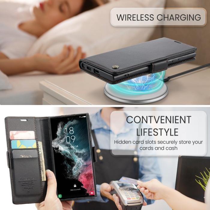 Caseme - CASEME 023 Läderfodral för Samsung Galaxy S22 Ultra 5G - Svart