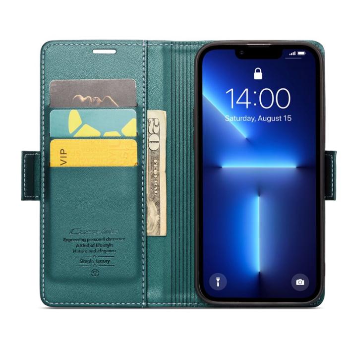 Caseme - CASEME 023 Läderfodral iPhone 13 Pro Max RFID Blockering Grön