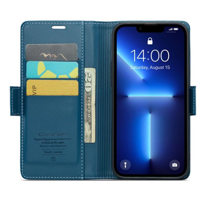 Caseme - CASEME 023 Läderfodral iPhone 13 Pro RFID Blockering Blå