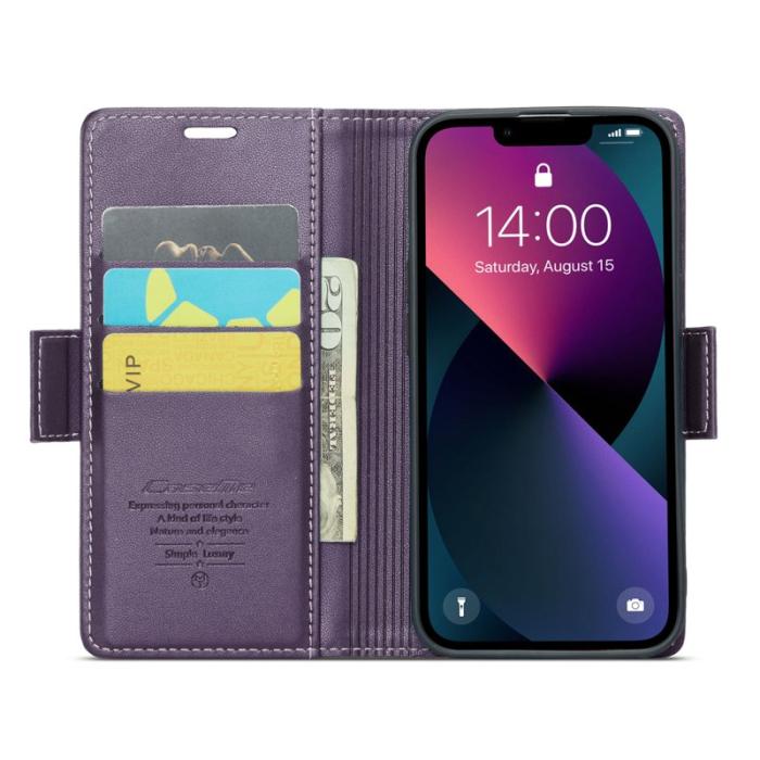 Caseme - CASEME 023 Läderfodral iPhone 13 RFID Blockering Lila