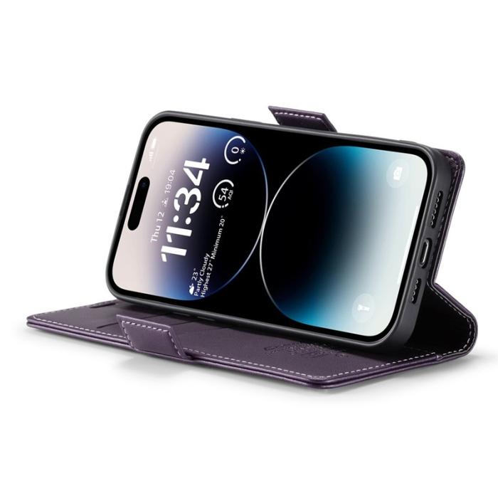 Caseme - CASEME 023 Läderfodral iPhone 14 Pro Max RFID Blockering Lila