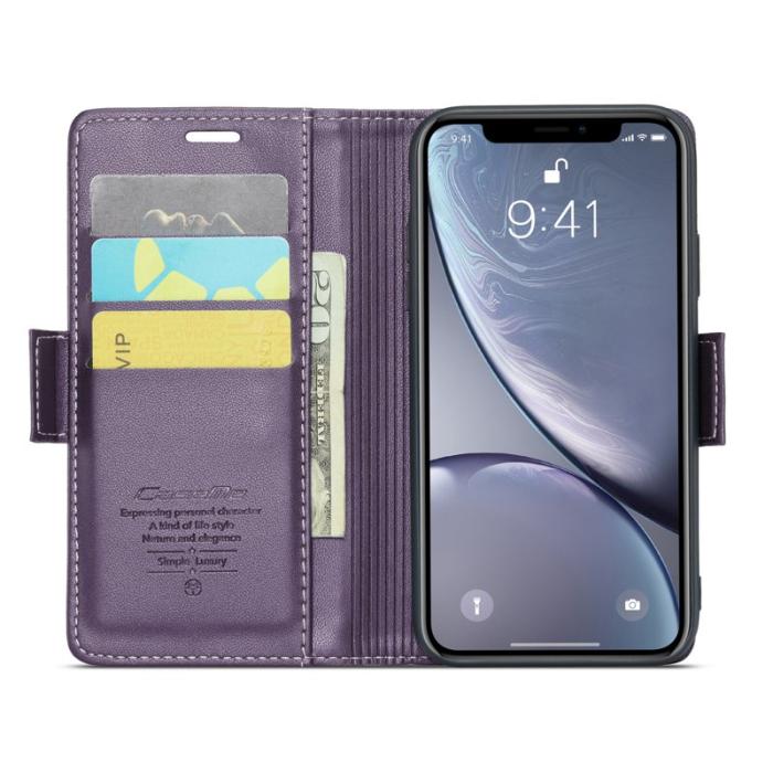 Caseme - CASEME 023 Läderfodral iPhone XR RFID Blockering Lila