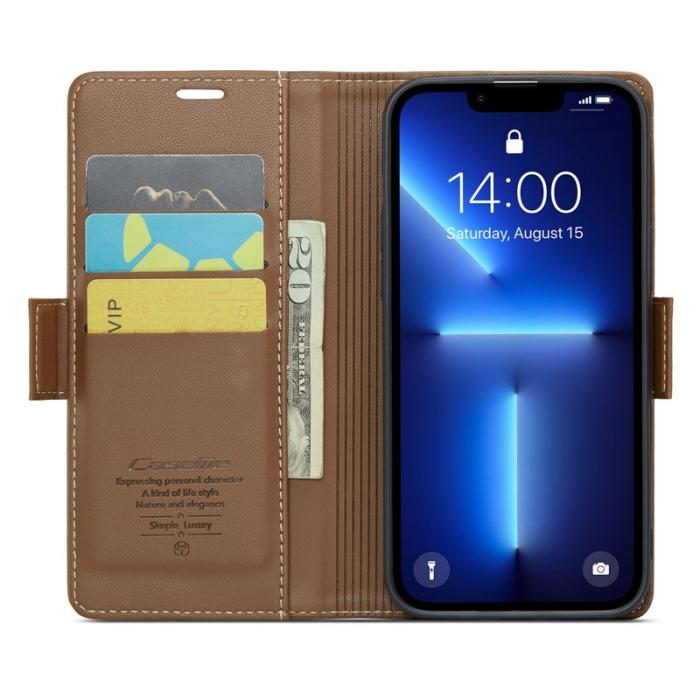 Caseme - CASEME 023 Läderfodral till iPhone 13 Pro - RFID, Brun