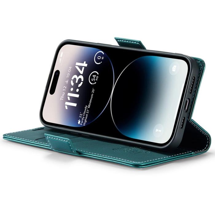 Caseme - CASEME 023 Läderfodral till iPhone 15 Pro - Grön, RFID-skydd