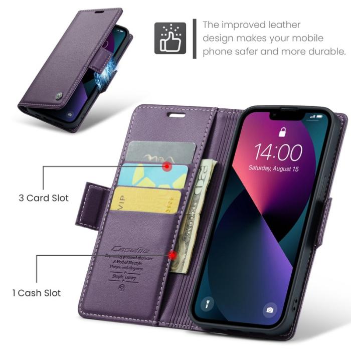 Caseme - CASEME 023 Läderfodral till iPhone 15 RFID Blockering Lila