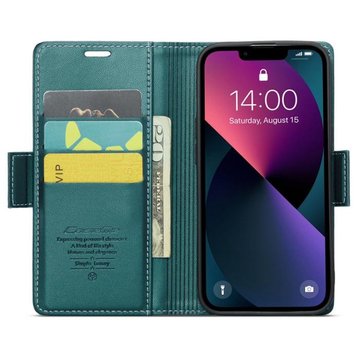 Caseme - CASEME 023 Läderfodral till iPhone 15 RFID Skydd - Grön