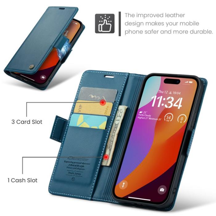 Caseme - CASEME 023 Läderfodral till iPhone 16 Pro - RFID, Blå