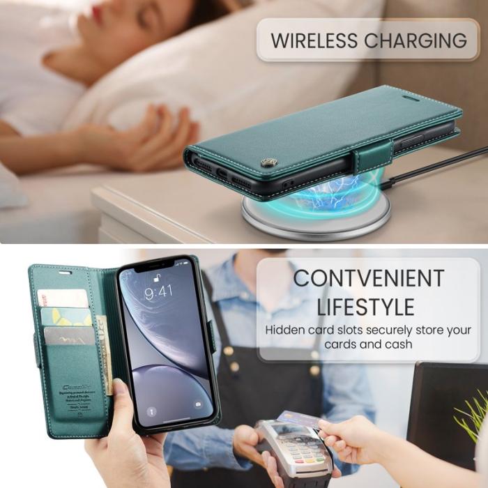 Caseme - CASEME 023 Läderfodral till iPhone XR RFID Blockering Grön