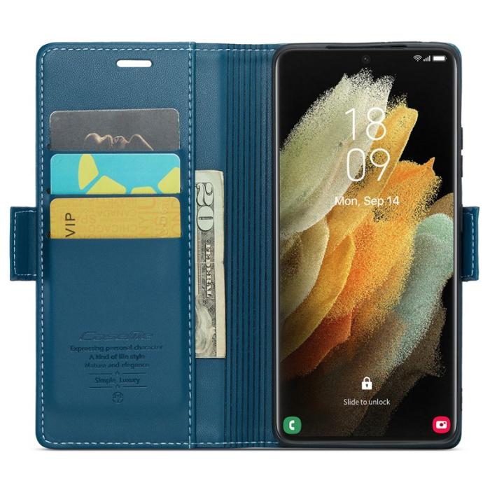 Caseme - CASEME 023 Läderfodral till Samsung Galaxy S21 Ultra 5G - Blå