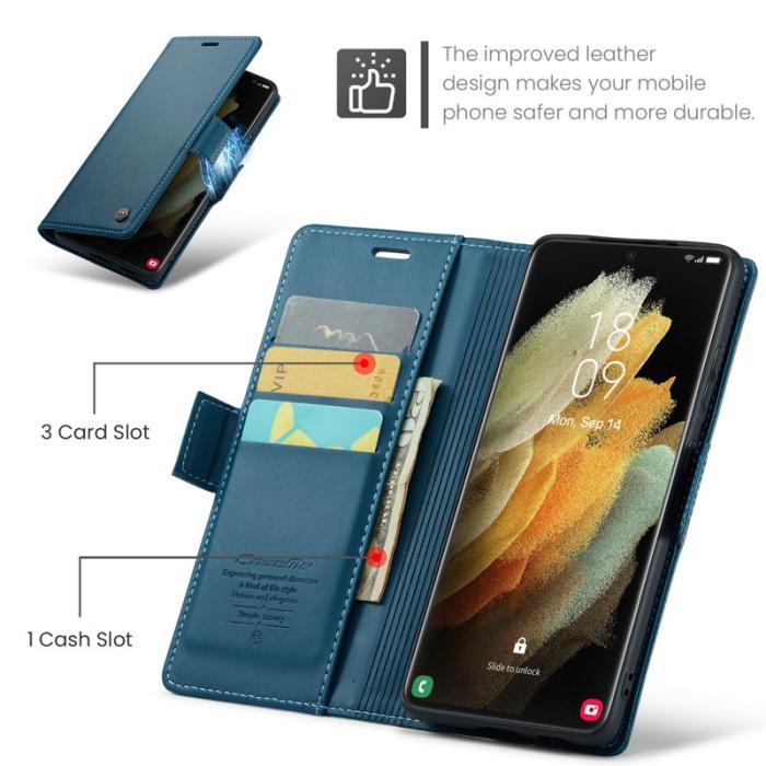 Caseme - CASEME 023 Läderfodral till Samsung Galaxy S21 Ultra 5G - Blå