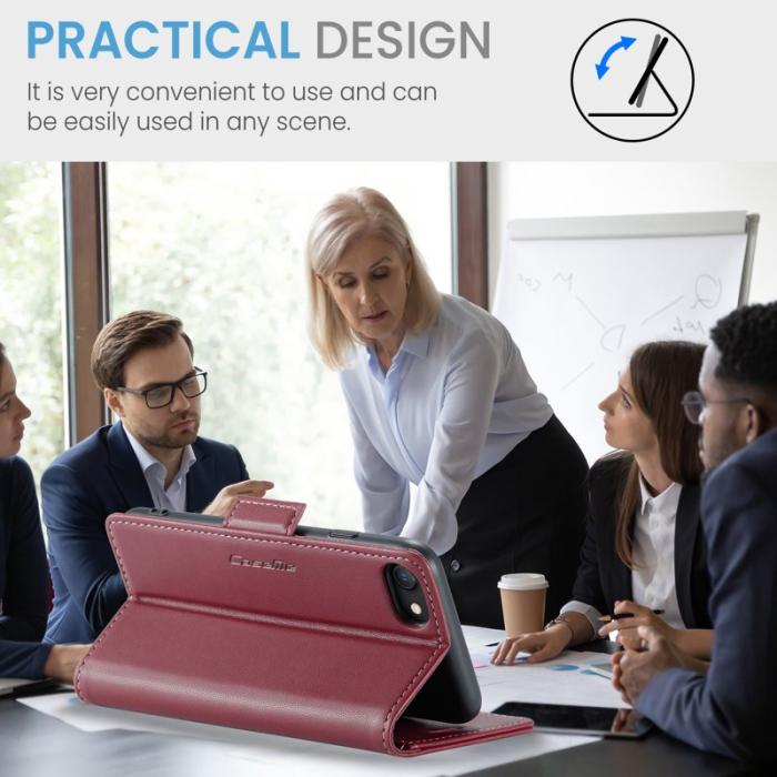 Caseme - CASEME 023 Litchi Texture Läderfodral i Röd för iPhone 6/7/8/SE