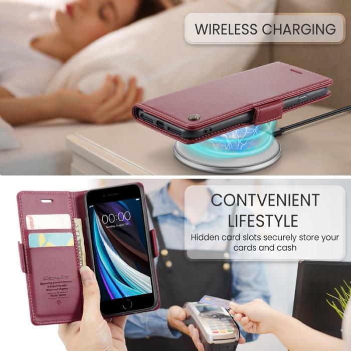 Caseme - CASEME 023 Litchi Texture Läderfodral i Röd för iPhone 6/7/8/SE