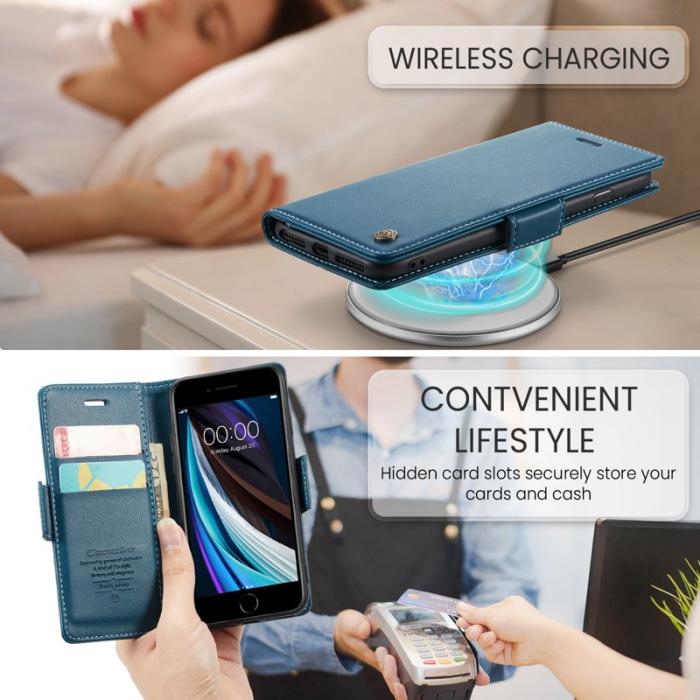 Caseme - CASEME 023 Litchi Texture Läderfodral iPhone 6/7/8/SE Blå