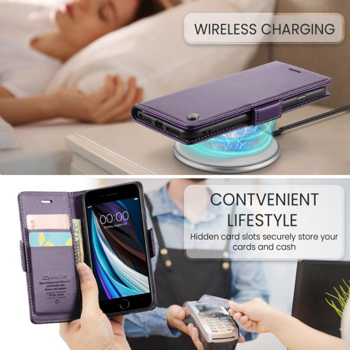 Caseme - CASEME 023 Litchi Texture Läderfodral iPhone 6/7/8/SE Lila