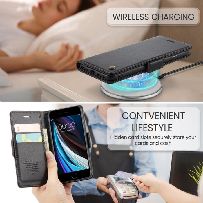 Caseme - CASEME 023 Litchi Texture Läderfodral iPhone 6/7/8/SE Svart